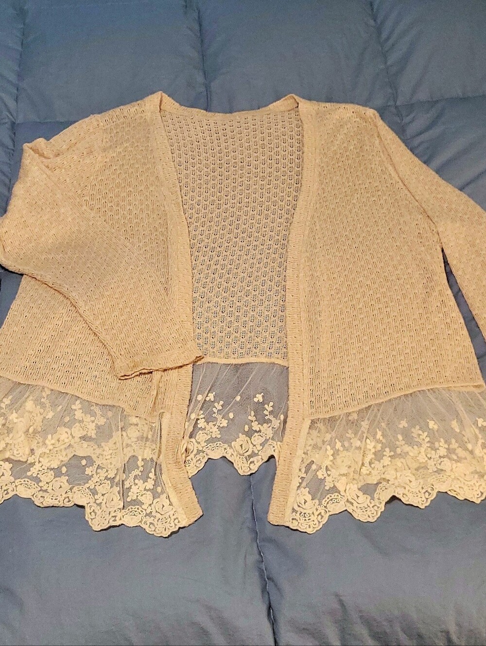 American Apparel Cream Knit Cardigan with Lace Hem